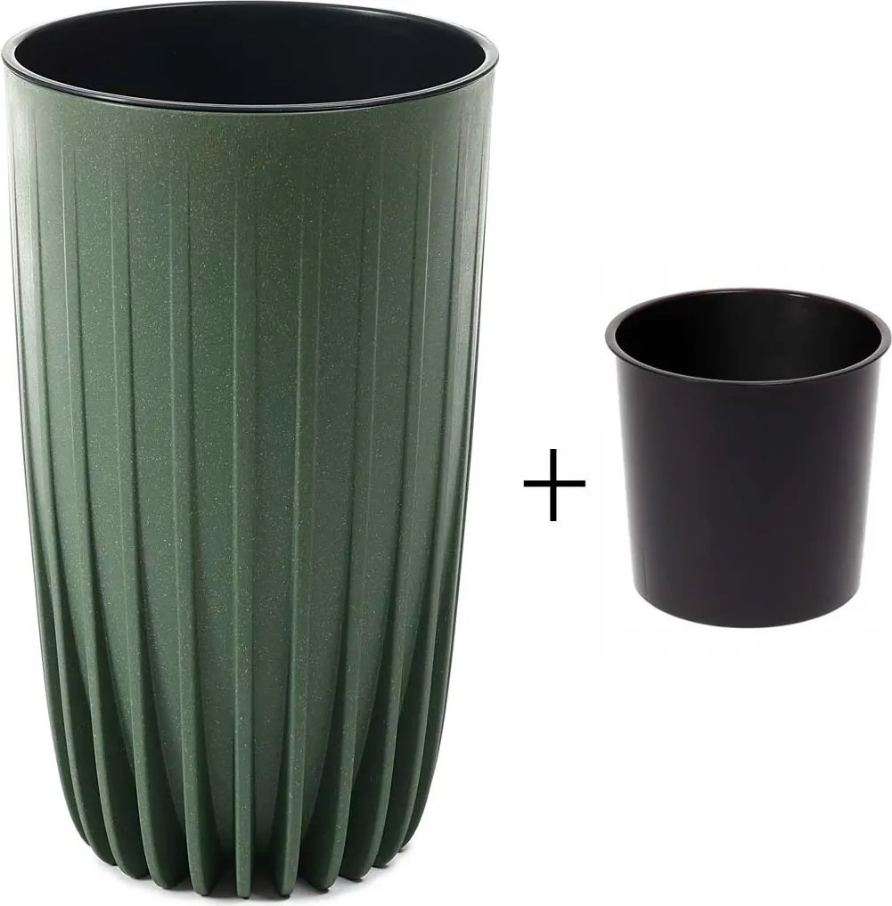 PLASTOVÝ KVETINÁČ STRIPPED ECO SADA 2KS 42X25 CM+ 51X30 CM ZELENÁ