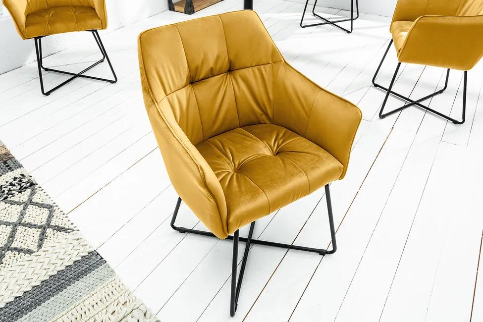 Luxusná jedálenská stolička s lakťovými opierkami Loft horčicová žltá