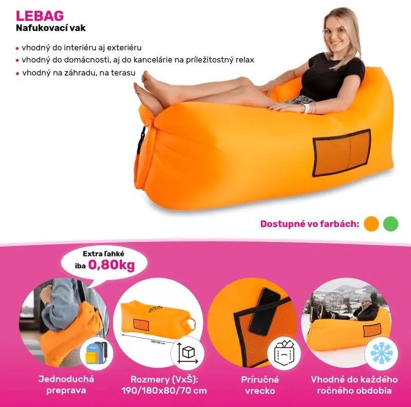 Kondela Nafukovací sedací vak/lazy bag, oranžová, LEBAG