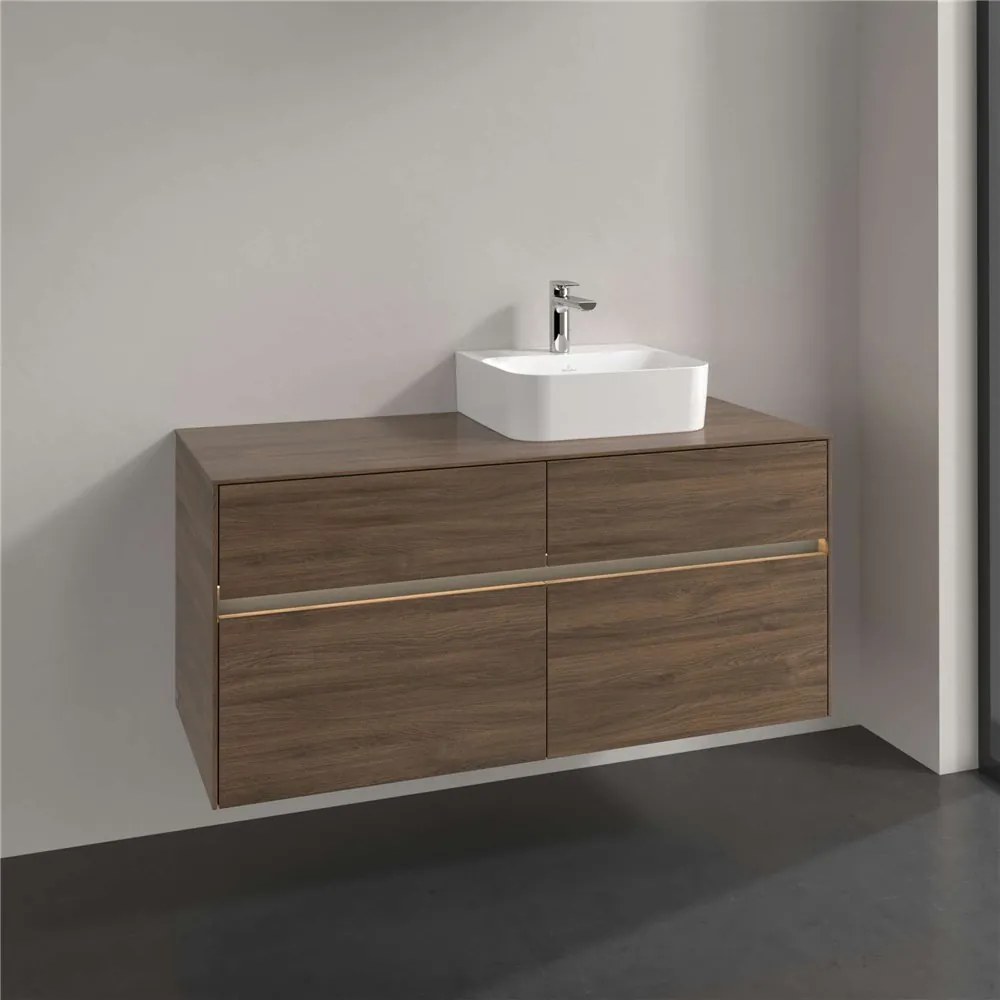 VILLEROY &amp; BOCH Collaro závesná skrinka pod umývadlo na dosku (umývadlo vpravo), 4 zásuvky, s LED osvetlením, 1200 x 500 x 548 mm, Arizona Oak, C099B0VH