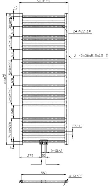 Novaservis - Kúpeľňový rebríkový radiátor 544W/230V 160x60 cm lesklý chróm rovný