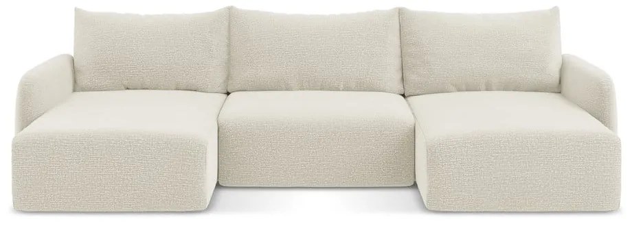 Krémovobiela rozkladacia/s úložným priestorom rohová pohovka Kalena – Makamii