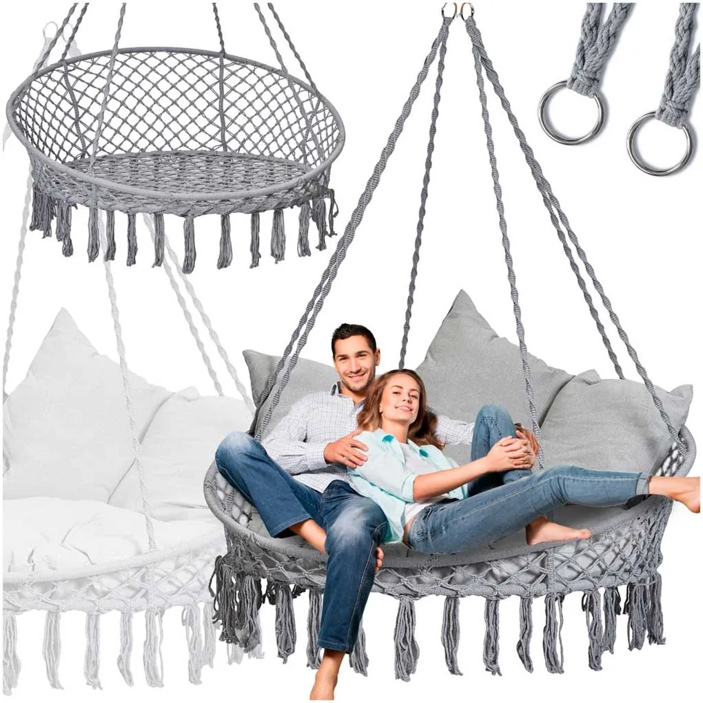 Čapie hniezdo hojdačka s operadlom záhradná hojdačka 120x140x140 XXL sivá