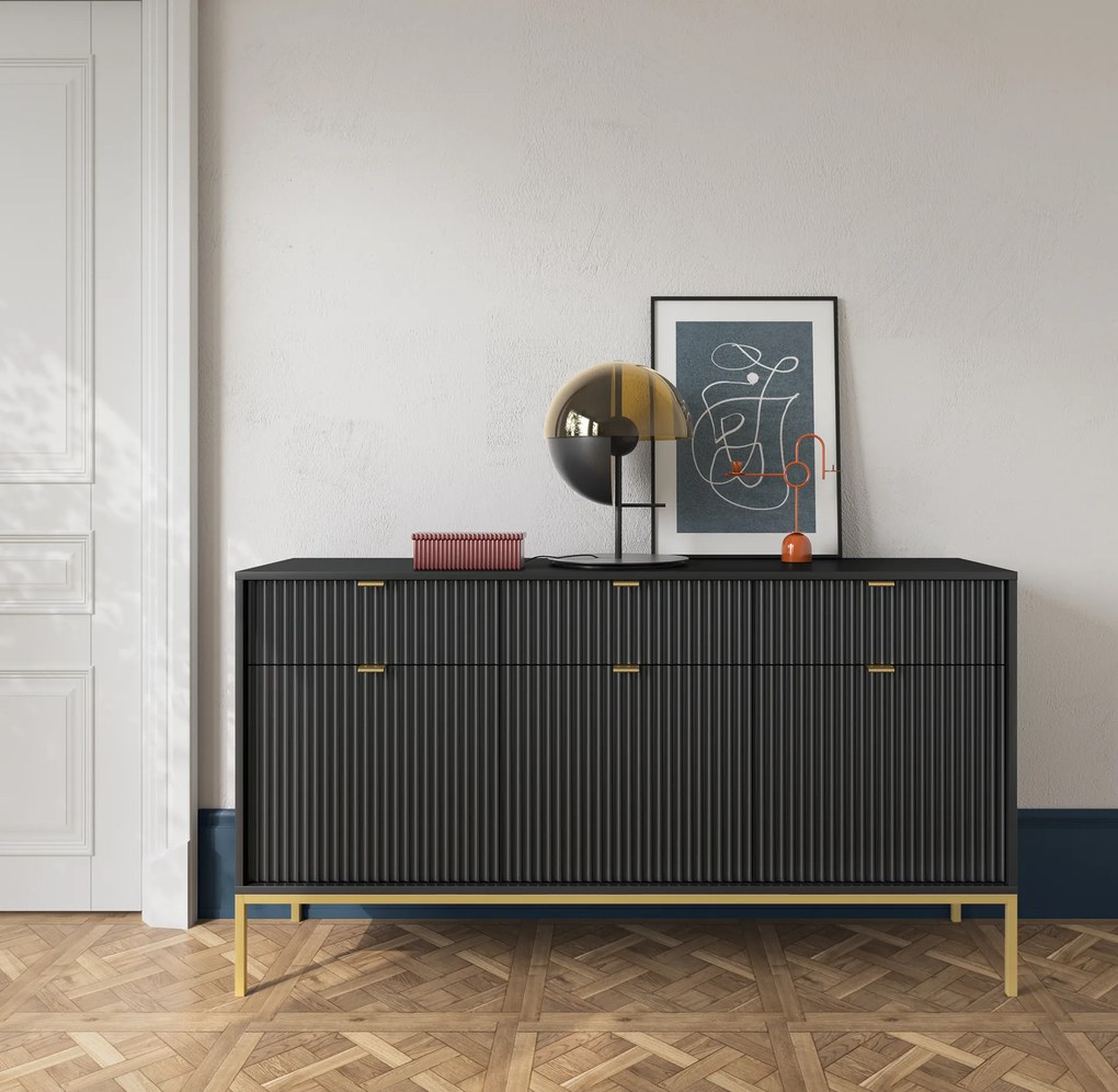 Komoda Nova 154 cm čierna/zlatá