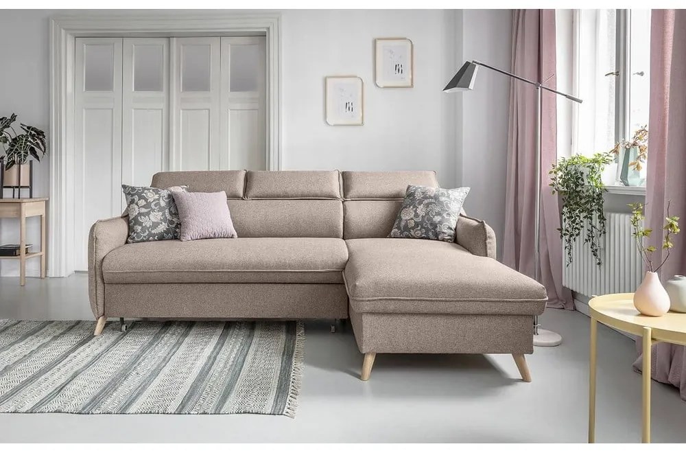 Béžová rozkladacia rohová pohovka (pravý roh) Sweet Harmony – Miuform