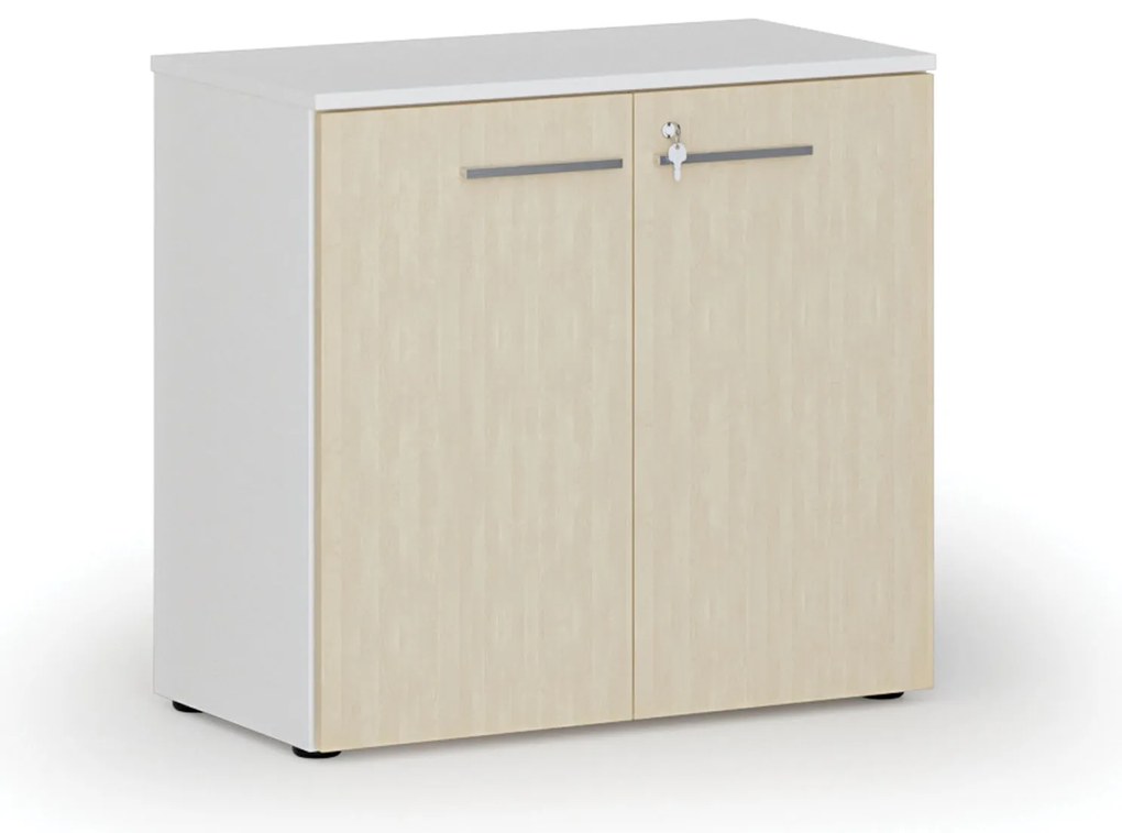 Kancelárska skriňa s dverami PRIMO WHITE, 800 x 420 x 740 mm, biela/breza