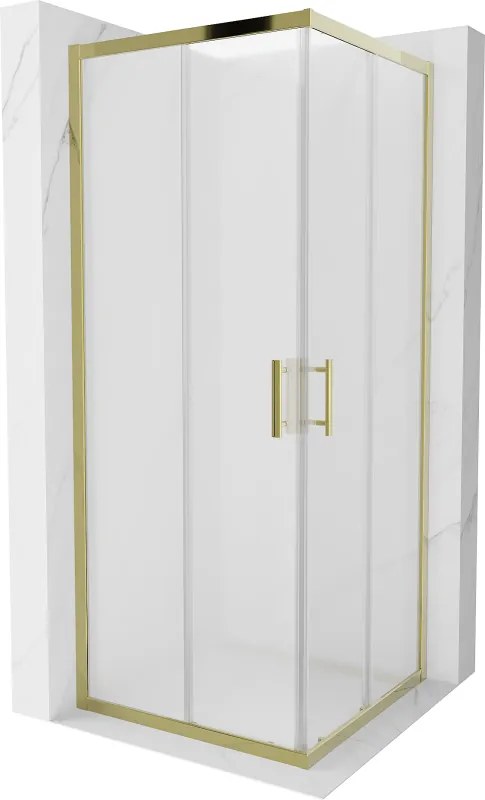 Mexen Rio, štvorcový sprchovací kút s posuvnými dverami 80(dvere) x 80(dvere) x 190 cm, 6mm sklo námraza, zlatý profil, 860-080-080-50-30