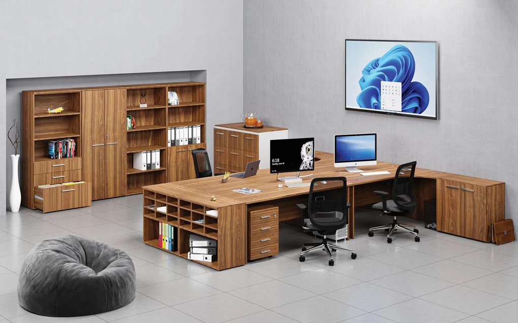 Kombinovaná kancelárska skriňa PRIMO WOOD, nízke dvere, 800 x 500 x 1781 mm, orech