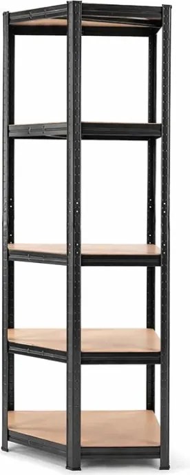 Regál 180x90x40 cm rohový lakovaný 5-polícový, nosnosť 875 kg - čierny
