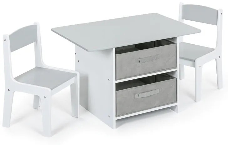 Set detského stola s 2 stoličkami STORAGE, biela/sivá
