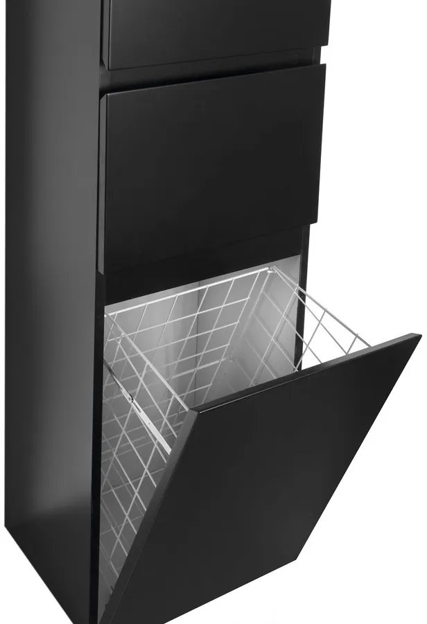 Aqualine Aqualine, ALTAIR vysoká skrinka s košom 40x184x31cm, čierna mat, ľavá, AI685L