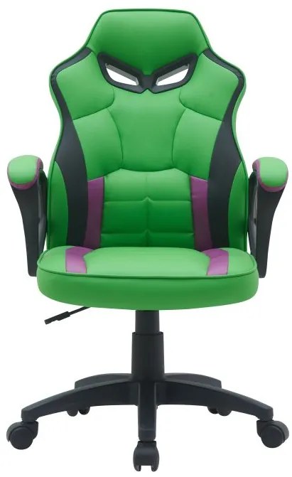 Ergonomická kancelárska stolička, zelená s fialovými prvkami