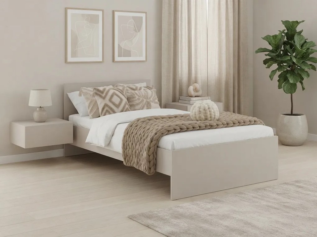 Posteľ ELISA 90 x 200 cm, kašmírovo béžová Rošt: S lamelovým roštom, Matrac: Matrac DELUXE 10 cm