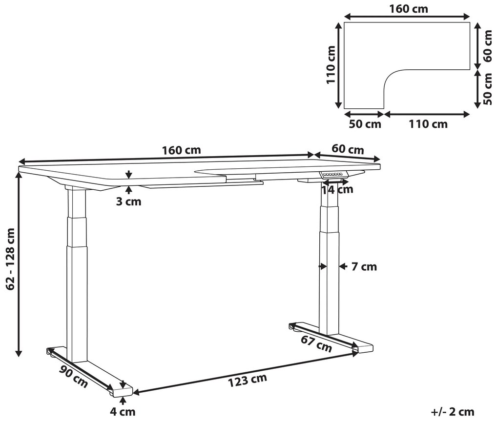 Rohový elektrický písací stôl ľavostranný 160 x 110 cm tmavé drevo s bielou DESTIN II Beliani