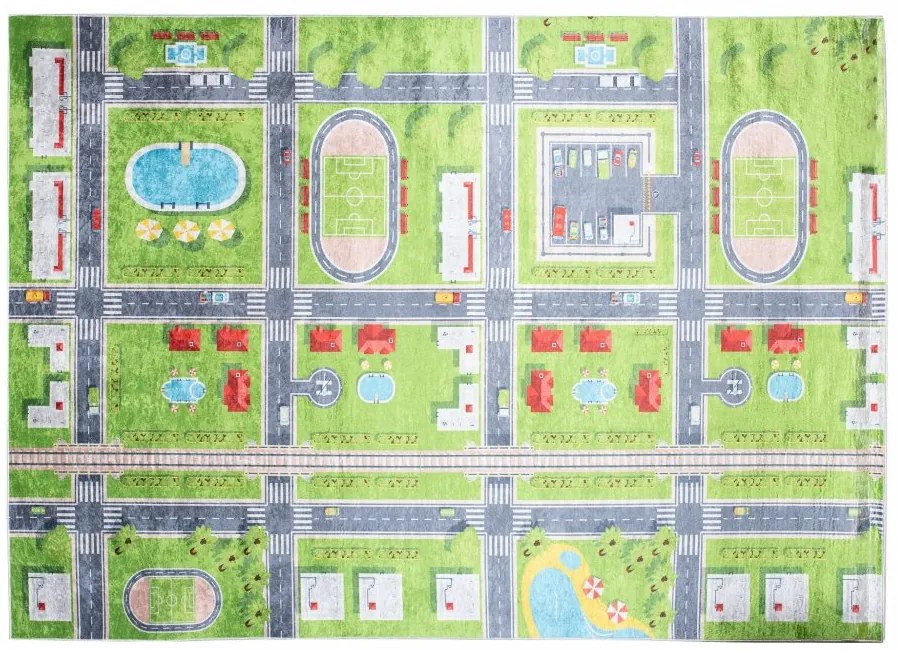 Detský koberec s motívom zeleného mestečka Šírka: 80 cm | Dĺžka: 150 cm