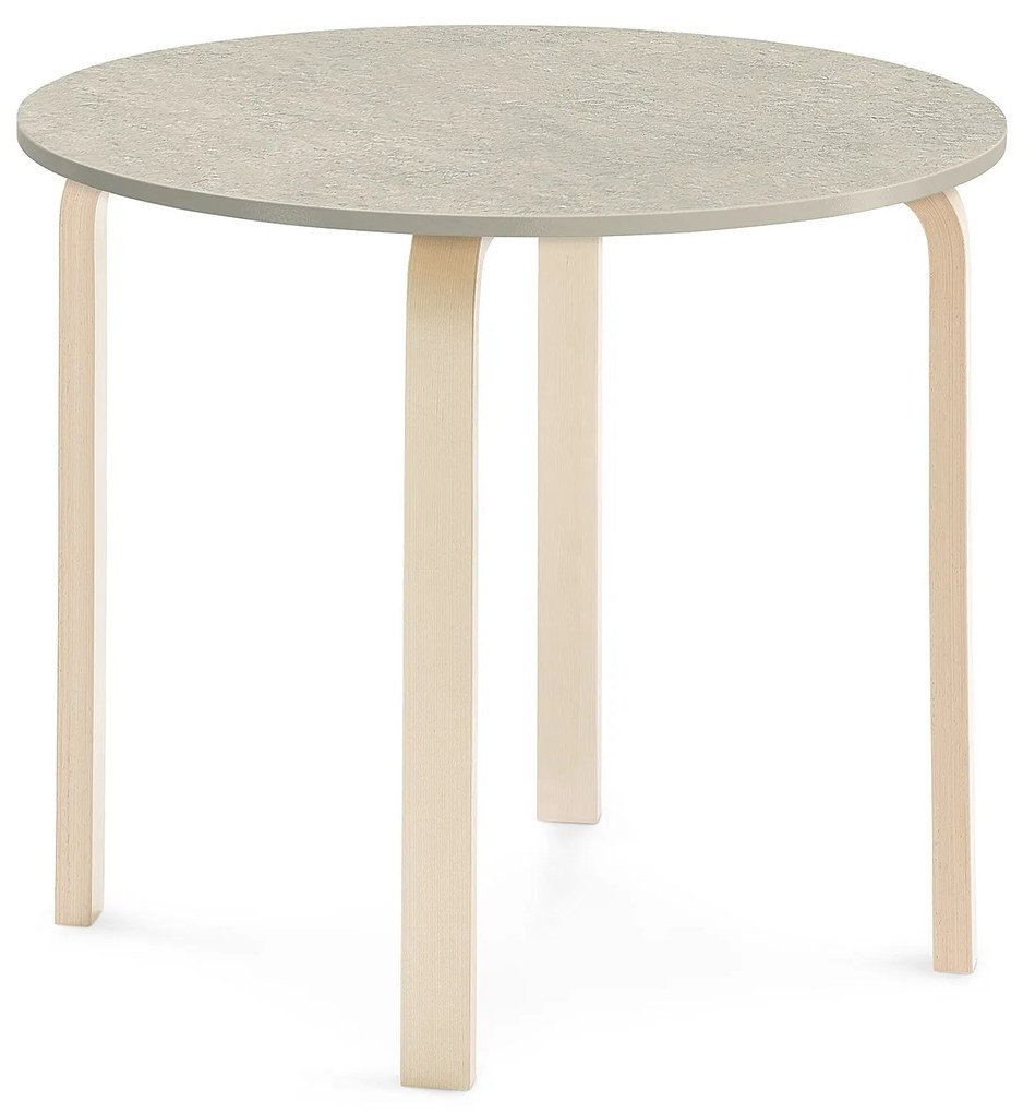 Stôl ELTON, Ø 900x710 mm, linoleum - šedá, breza