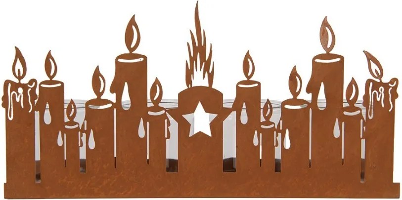 Rustikálny hrdzavý svietnik so sviečkami Candle Rust - 36*9*18 cm