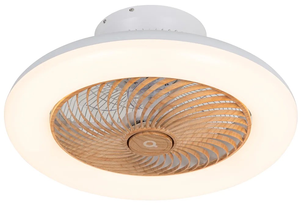 Stropný ventilátor biely s drevenou potlačou 55 cm vrátane LED stmievateľný s diaľkovým ovládaním - Clima