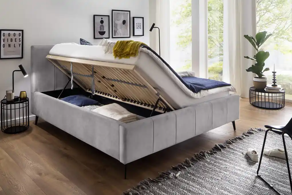 Čalúnená posteľ zallino s úložným priestorom 160 x 200 svetlo sivá MUZZA |  BIANO