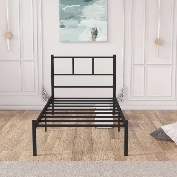 Kovová jednolôžková posteľ ROVAN 90x200 cm v čiernom prevedení, nosnosť 120 kg