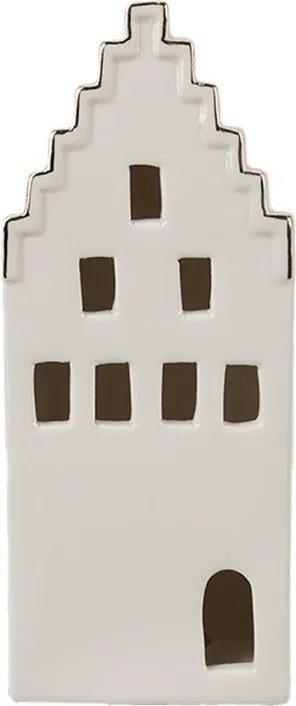 Béžová dekorácia porcelánový domček s Led svetielkami Christmas House M - 7*6*16 cm