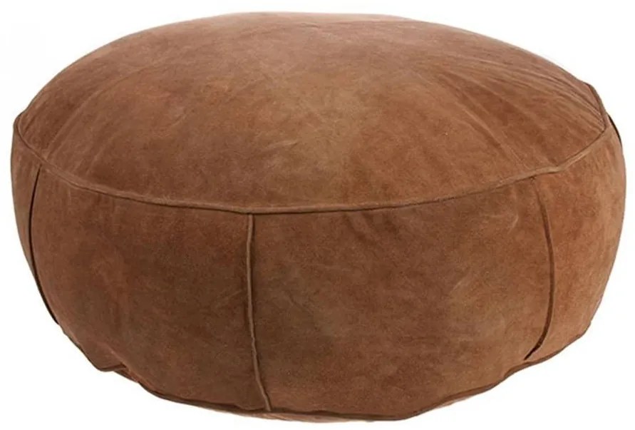 Hnedý kožený pouf Fringe XL - Ø 80 * 20 cm