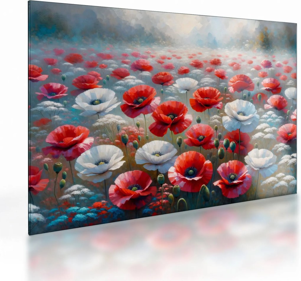 Sklenený obraz - Pole vlčích makov (70x50 cm)