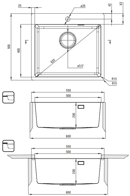 Deante Olfato, 1-komorový nerezový drez 550x505x200mm, zlatá matná, DEA-ZPO_R10B