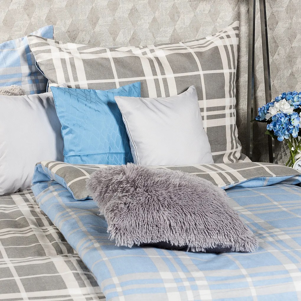 4Home Flanelové obliečky Modrá kocka, 160 x 200 cm, 70 x 80 cm
