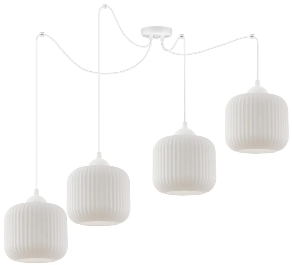 Závesné svietidlo Riffle Spider, 4x biele sklenené tienidlo, w