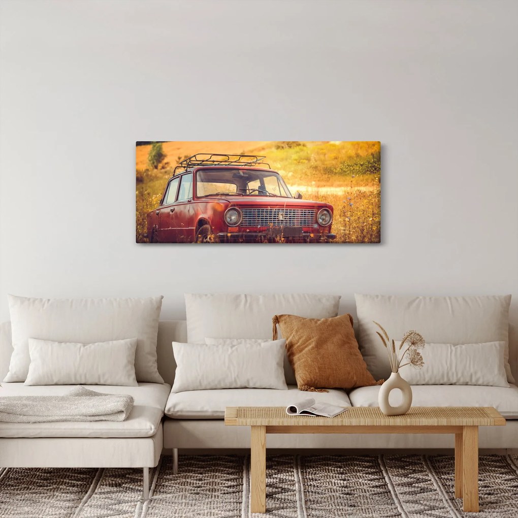 Obraz auta v poli (120x50 cm)