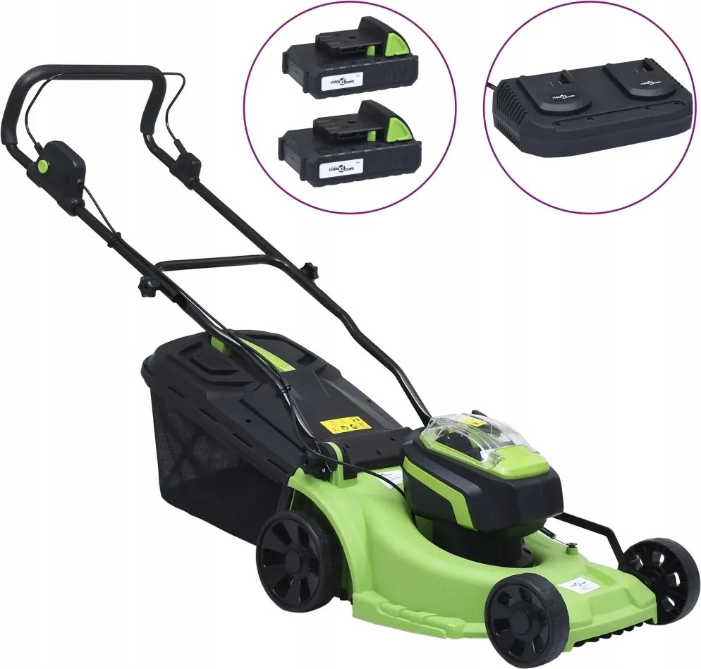 Akumulátorová kosačka 20V 2000 mAh, čierno-zelená, 43x140x92 cm