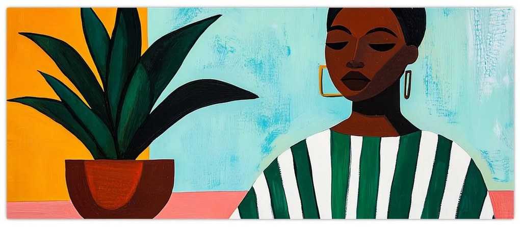 Obraz - Žena s kvetinou (120x50 cm)