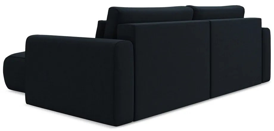 Tmavomodrá zamatová rozkladacia/s úložným priestorom rohová pohovka (pravý roh/s leňoškou) Kapua – Makamii