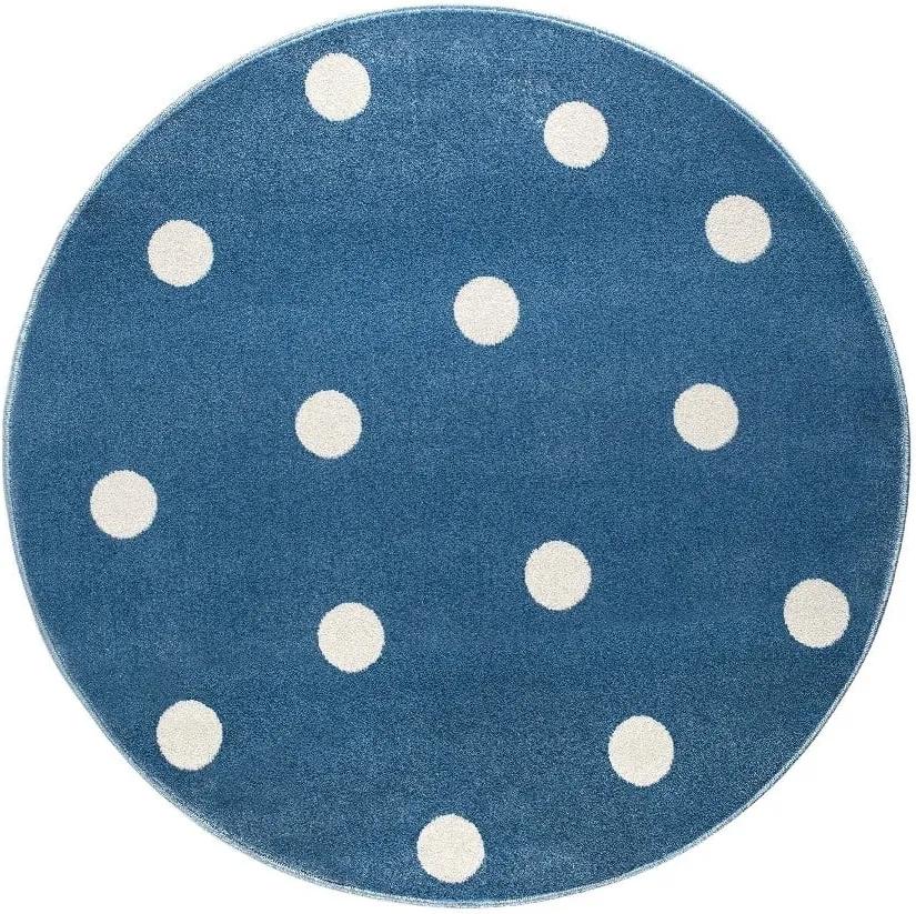 Modrý guľatý koberec s bodkami KICOTI Blue, 100 × 100 cm