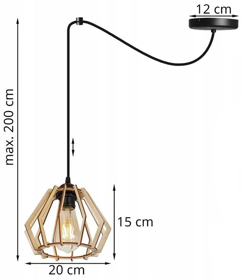 Závesné svietidlo Timber Spider, 1x drevené tienidlo