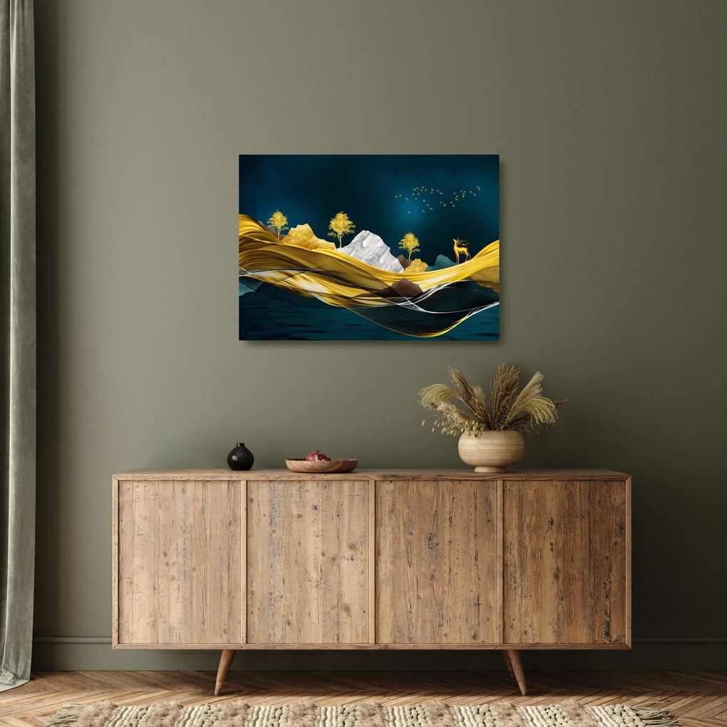 Sklenený obraz - Jeleň v krajine (70x50 cm)