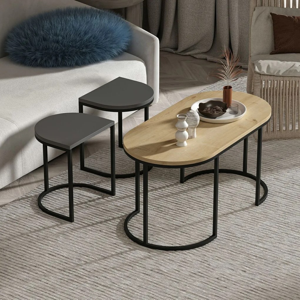 Odkladací stolík Dena Anthracite, 3 ks