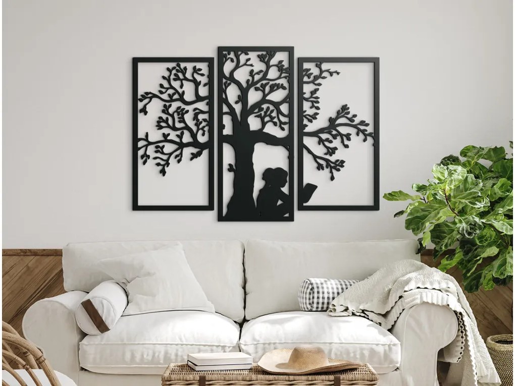 drevko 3-dielny obraz na stenu Dievča pod stromom Rozmer obrazu: 56,5 x 80 cm, Farba dekorácie: Čierna