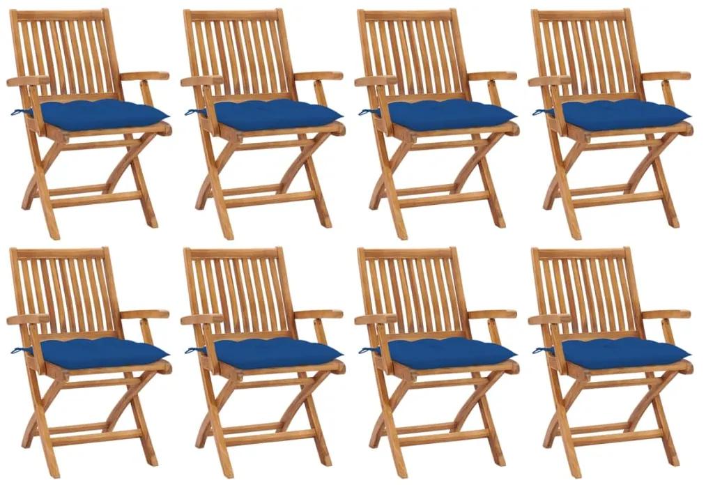 Skladacie záhradné stoličky s podložkami 8 ks tíkový masív 3072802