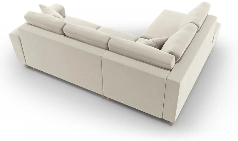 Béžová zamatová rozkladacia/s úložným priestorom rohová pohovka (ľavý roh/do L) Kyoto – Cosmopolitan Design