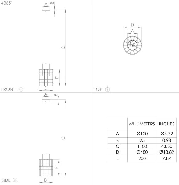 Eglo 43651 - Luster na lanku MILLIGAN 1xE27/40W/230V pr. 48 cm strieborná