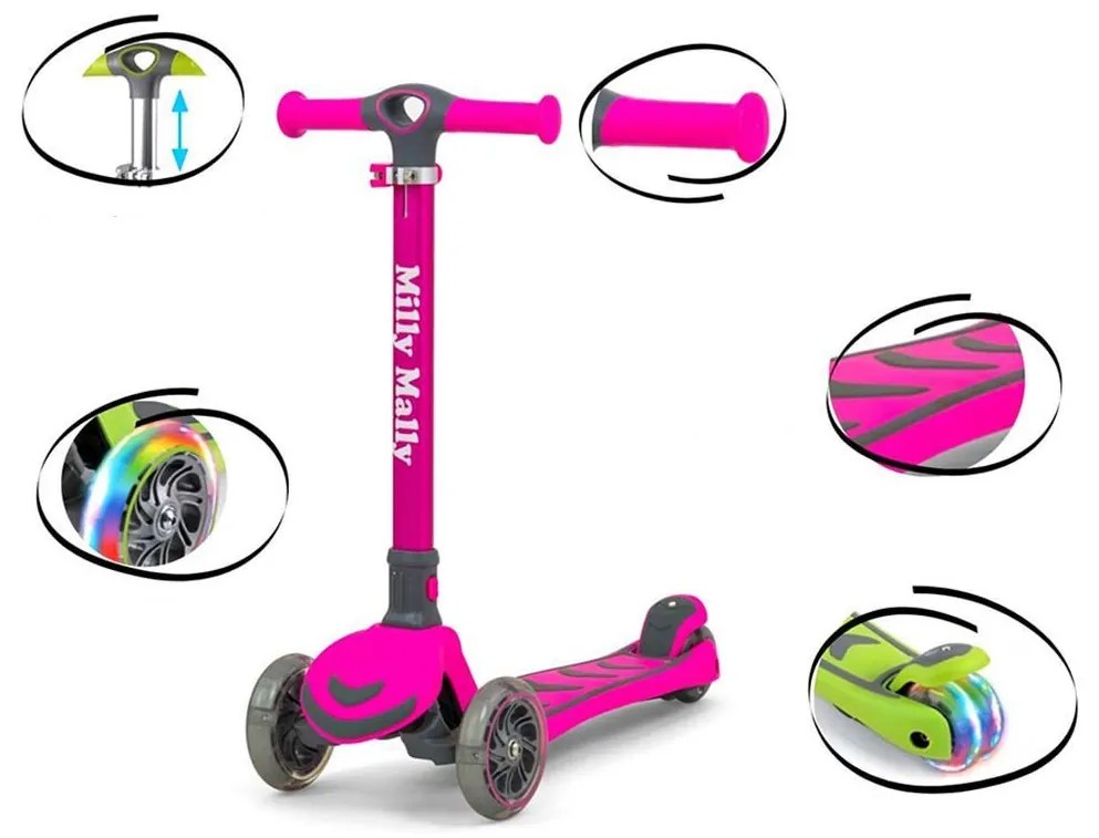 Detská kolobežka Milly Mally Scooter Boogie ružová