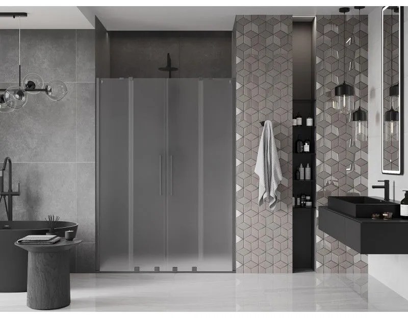 Mexen Velar Duo, posuvné sprchové dvere do otvoru 160 cm, 8mm sklo námraza, grafit brúsený, 871-160-000-32-66