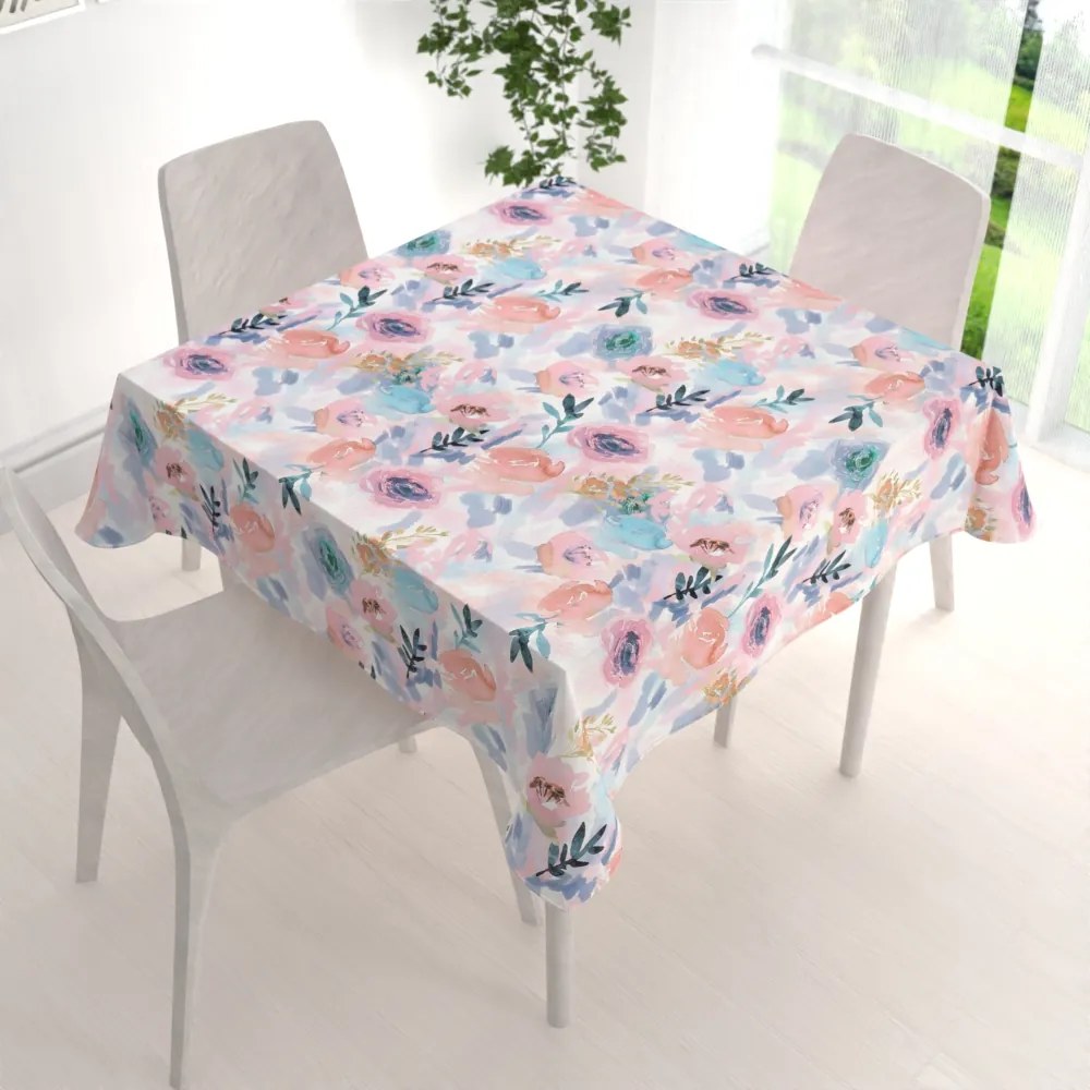 Biante Zamatový štvorcový obrus Tamara TMR-030 Ružovo-modré akvarelové kvety 130x130 cm
