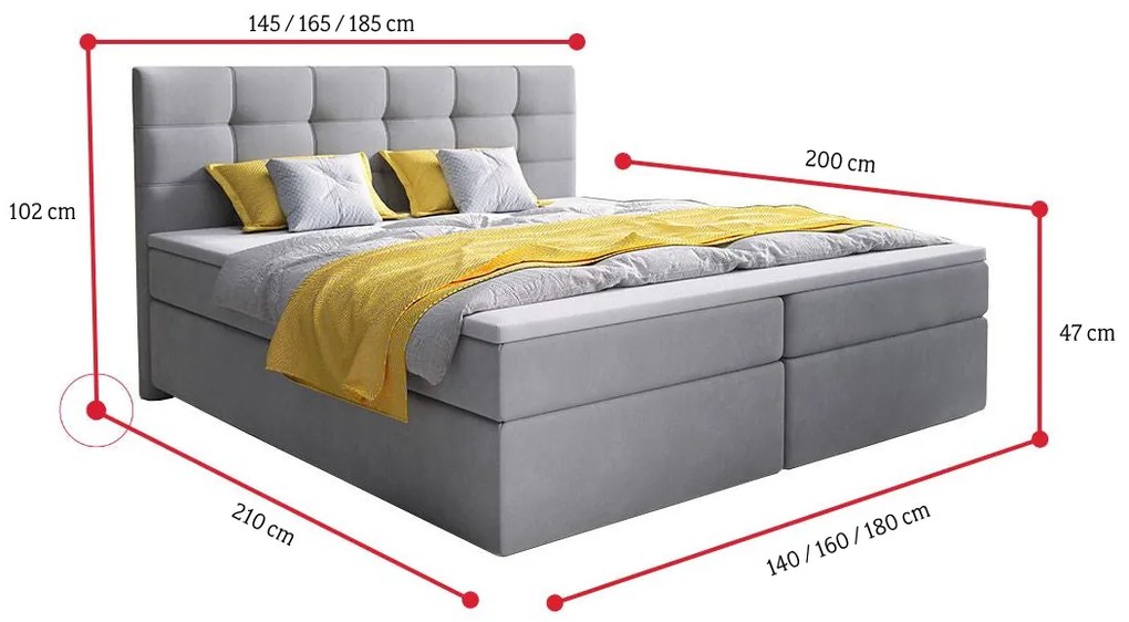 Čalúnená posteľ boxspring GLOSE - cosmic 10 / 180x200 / bez vrchného matraca