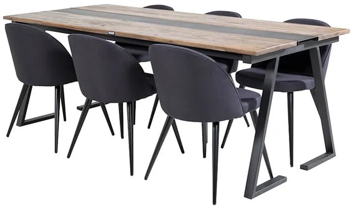 Jakarta Velvet stolová súprava teak hnedá/čierna