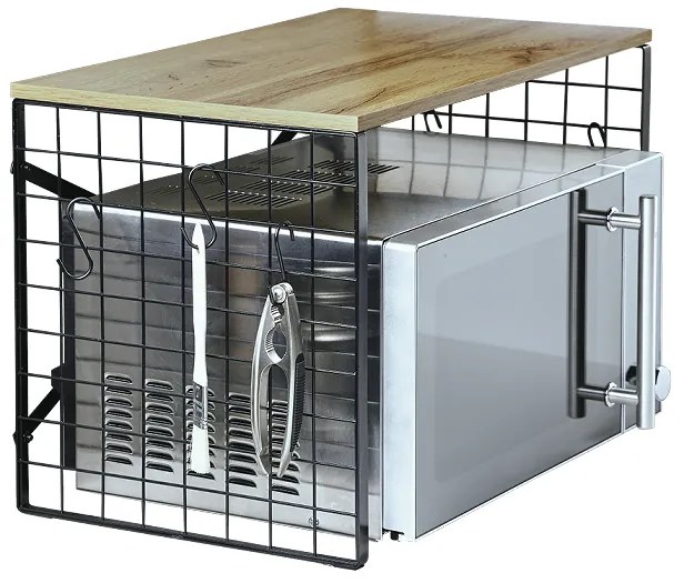 Kesper Stojan na mikrovlnku, prídavná polička, čierny kov, drevo dub