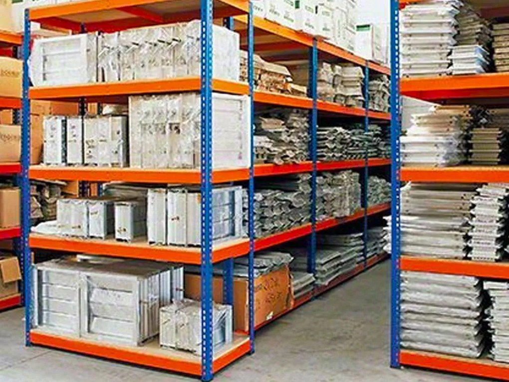 Fistar Regál 1680x1600x700 mm, PROFESIONÁLNY, lakovaný 4-policový, nosnosť 1600 kg - MODRO-ORANŽOVÝ