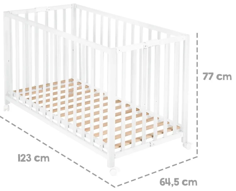Biela skladacia postieľka na kolieskach 60x120 cm Fold up – Roba